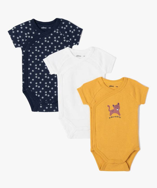 Lot de 3 bodys kimono MC en coton bio: bleu foncé,blanc et jaune. GÉMO  Dakar-Sénégal