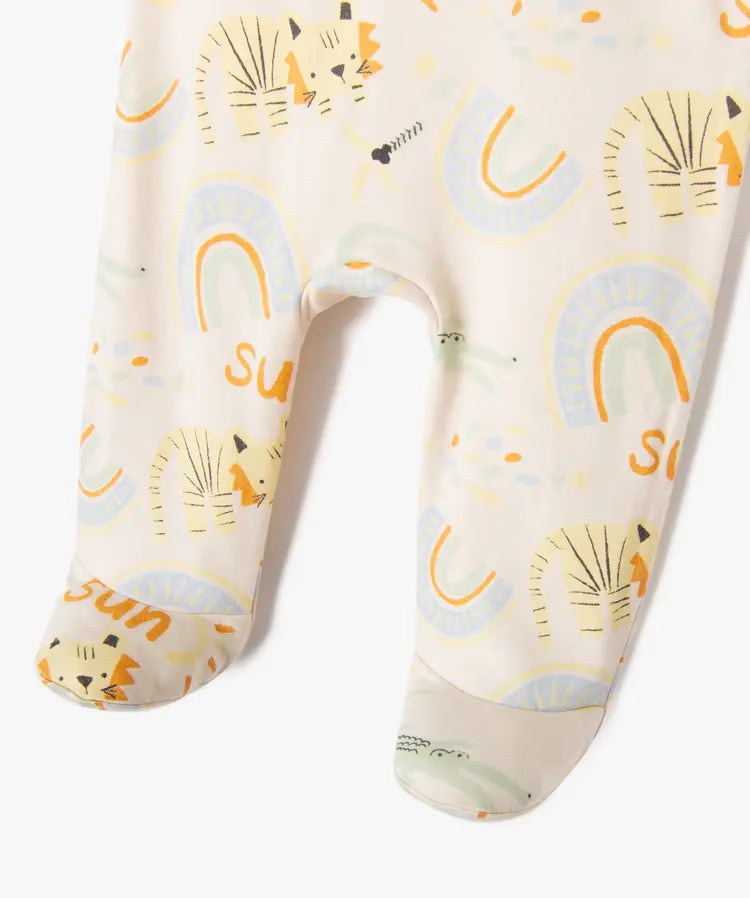 Grenouillère beige à motifs fun