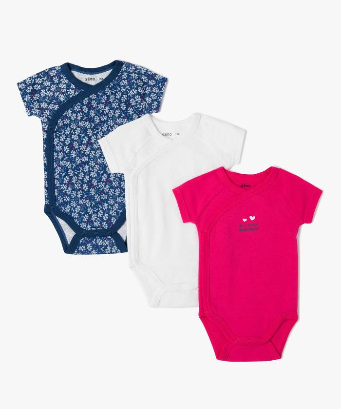 Lot de 3 bodys kimono MC en coton bio: bleu,blanc et rose. Gémo Dakar-Sénégal