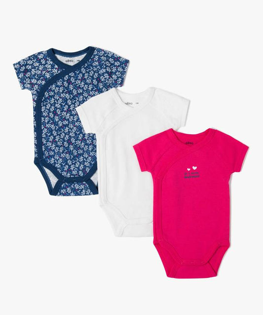 Lot de 3 bodys kimono MC en coton bio: bleu,blanc et rose. Gémo Dakar-Sénégal