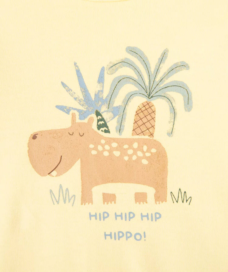 Grenouillère jaune avec motif hippopotame