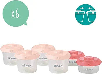 Lot de 6 pots de conservation clip,(2×60ml et 4×120ml)1er âge.BÉABA