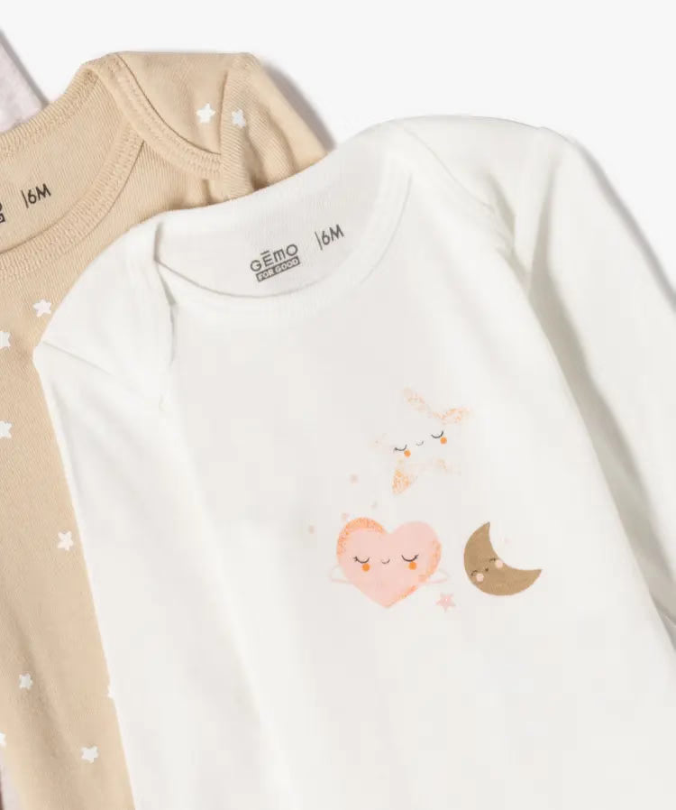 Lot de 3 bodys ML beige à motifs célestes