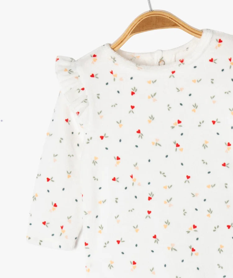Grenouillère blanc en velours  avec motifs cœurs