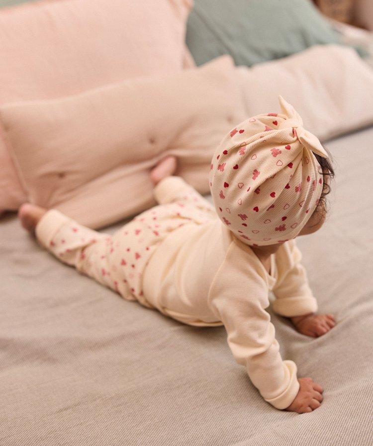 Kit naissance évolutif 3pièces: body ML, pantalon et bonnet ,écru et rose