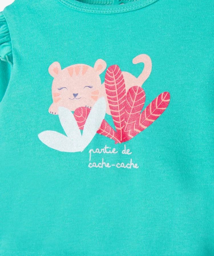 Grenouillère bleu turquoise avec volants sur les épaules