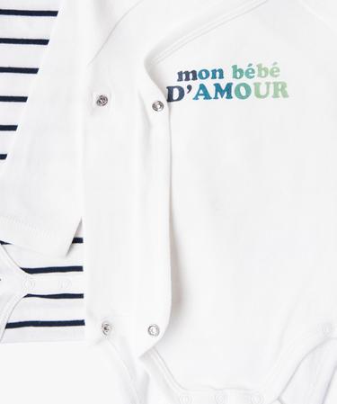 Lot de 3 bodys ml bleu et blanc en coton bio
