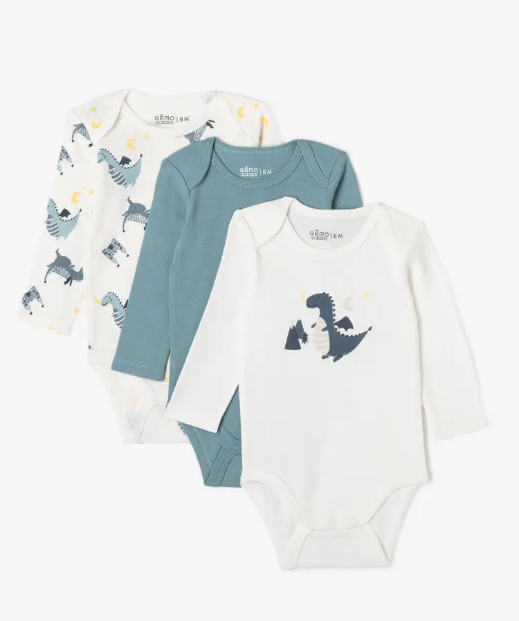 Lot de 3 bodys ML bleu et blanc avec motif dragon. Dakar-Sénégal
