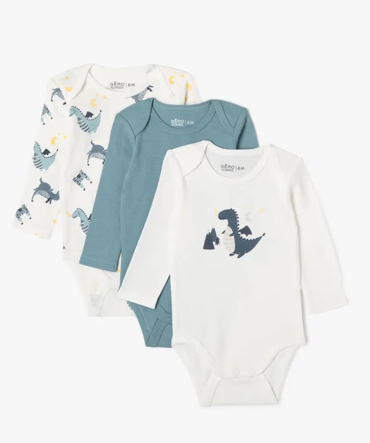 Lot de 3 bodys ML bleu et blanc avec motif dragon. Dakar-Sénégal