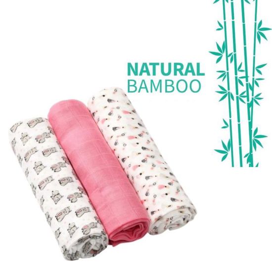 Lot de 3 langes framboise en bambou 70×70cm