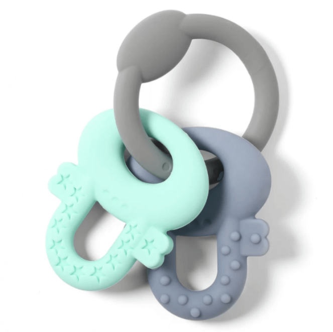 Anneau de dentition ortho vert et bleu en silicone: BABYONO