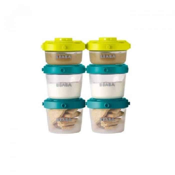 Lot de 6 pots de conservation clip,(2×60ml et 4×120ml)1er âge.BÉABA
