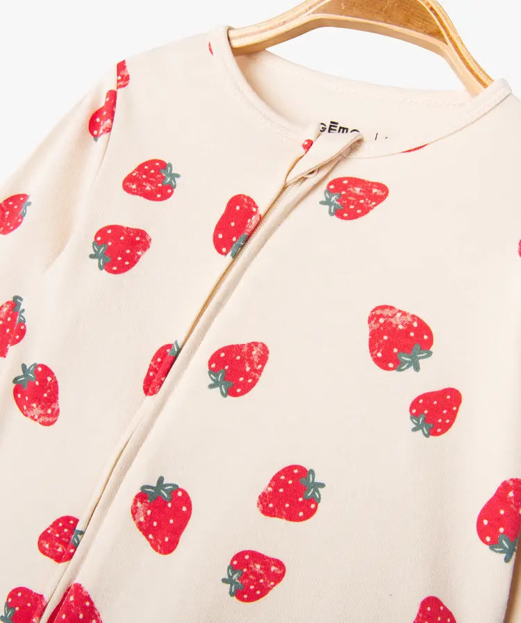 Grenouillère beige à motifs fraises