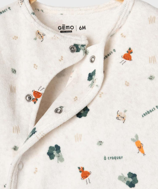 Grenouillère blanc en velours à motif légumes