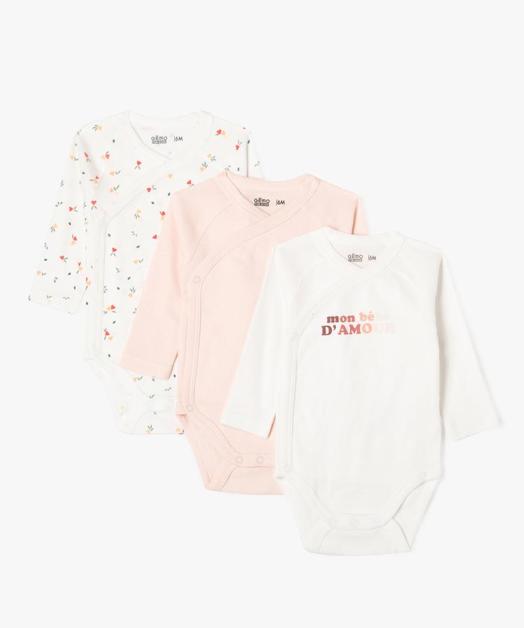 Lot de 3 bodysML blanc et rose en coton bio