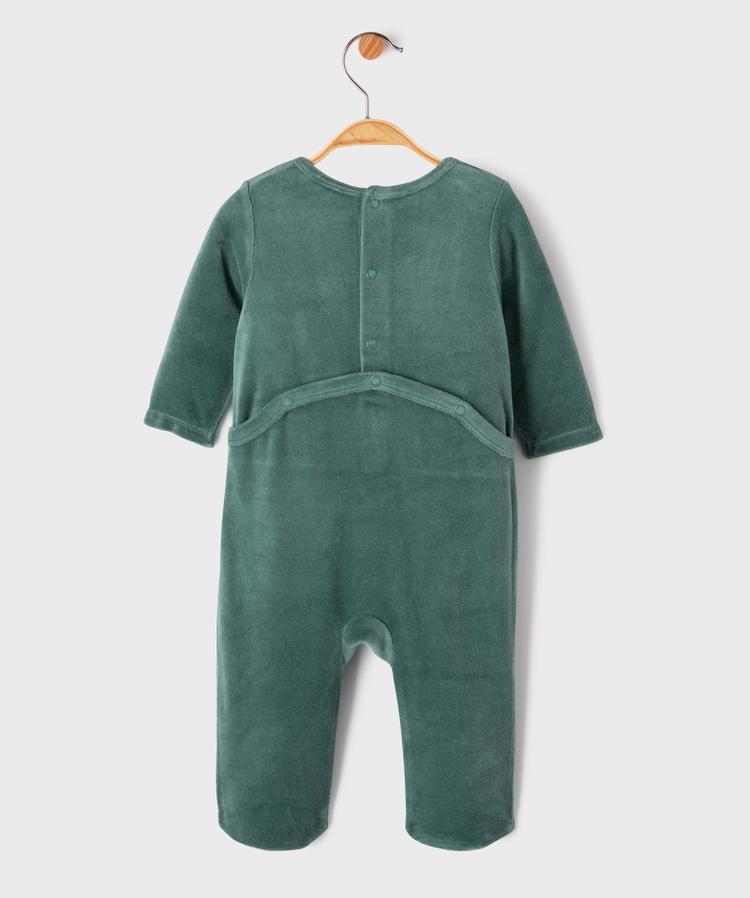 Grenouillère vert en velours à motif légumes