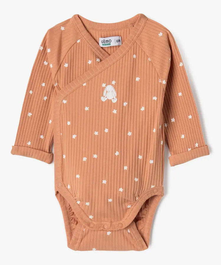 Kit naissance évolutif 3pièces:body ML,pantalon et bonnet blanc et marron