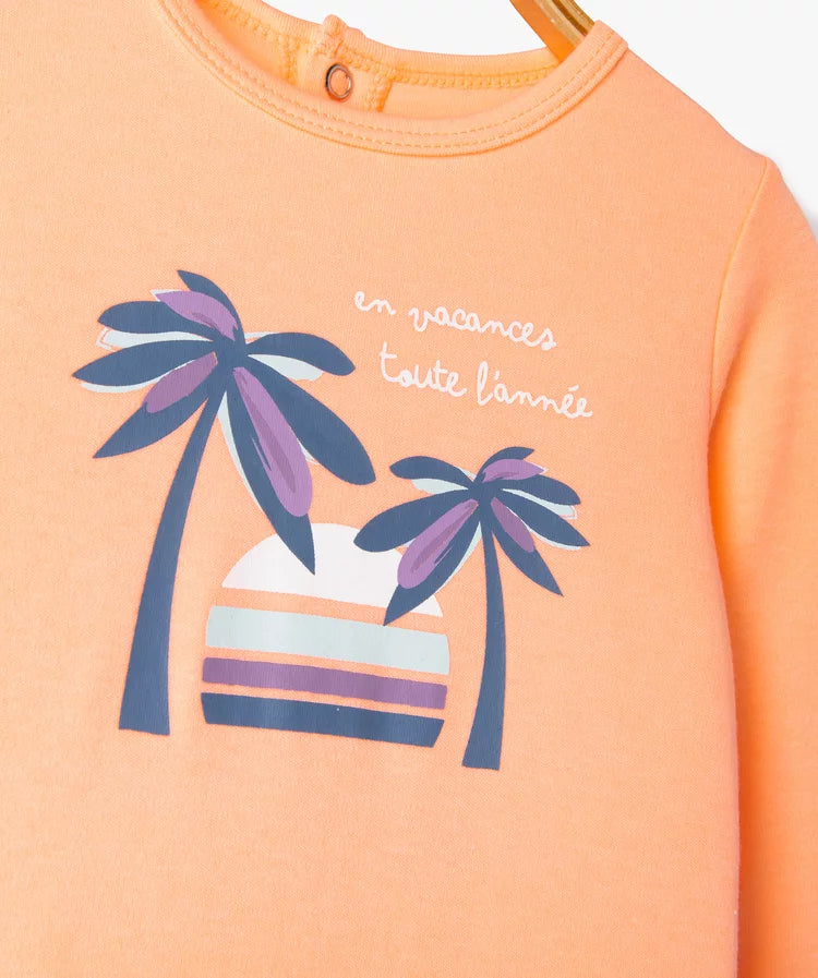 Grenouillère orange imprimé cocotier