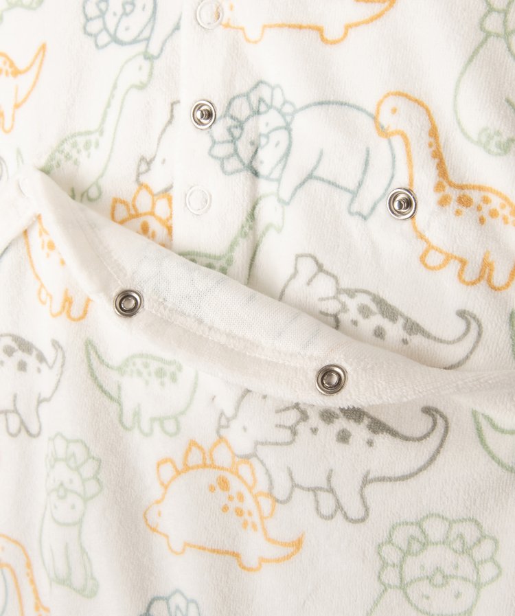 Grenouillère écru en velous à motifs dinosaures