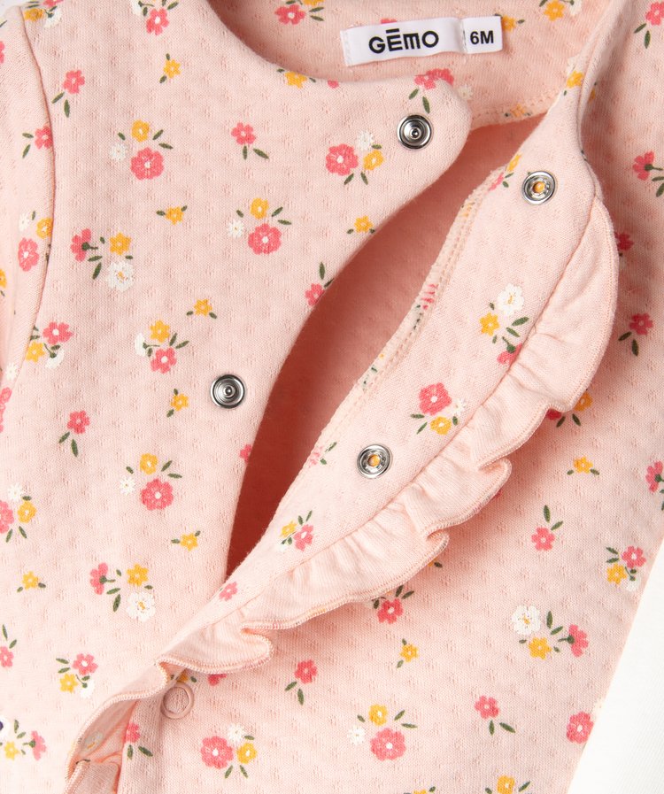 Kit naissance 3 pièces:grenouillère (moufles intégrées,body ML et bonnet rose et blanc