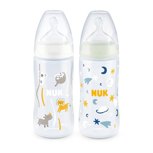 Lot de 2 biberons first serenity + température control jour et nuit 2×300ml 0-6mois NUK