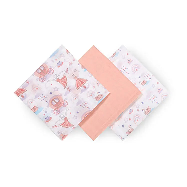 Lot de 3 langes rose en mousseline en coton
