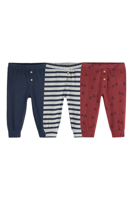 Lot de 3 pantalons bleu et rouge