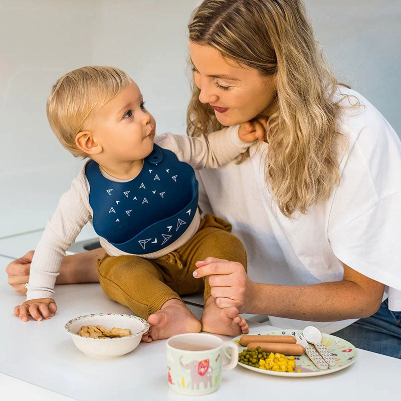 Bavoir Récupérateur ajustable en silicone ,bleu nuit :Babyono