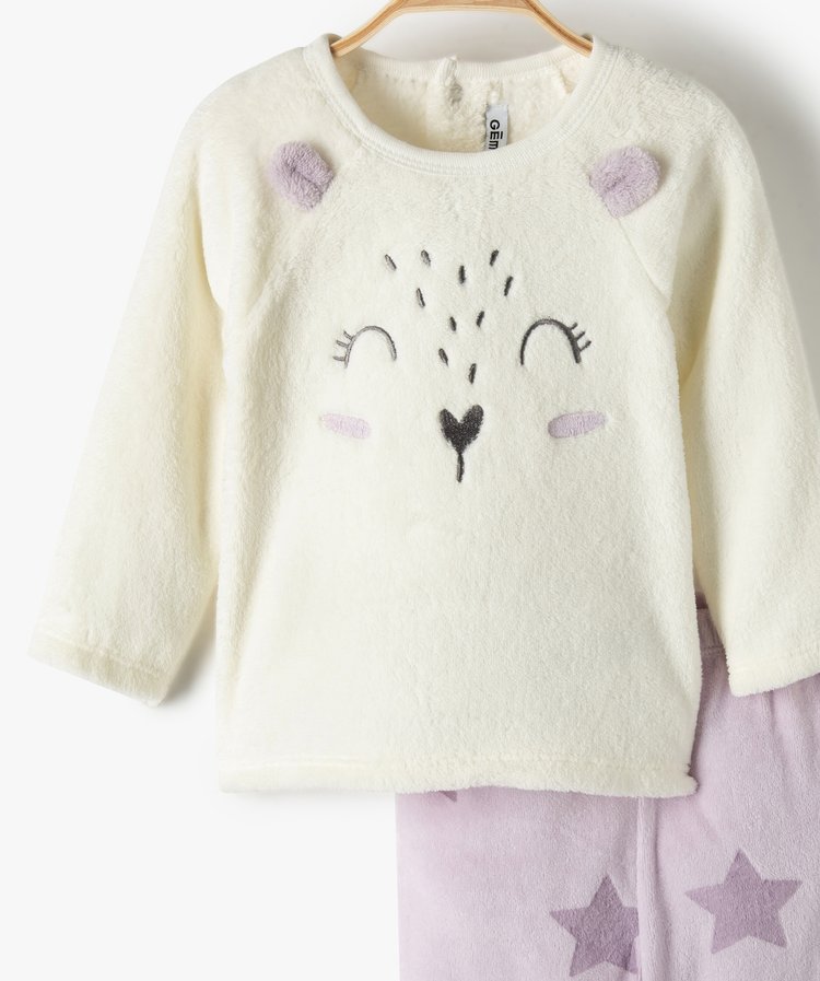 Pyjama 2 pièces blanc et violet en velours