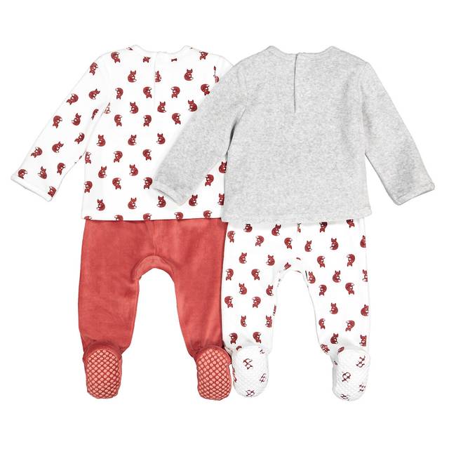 Lot de 2 pyjamas 2 pieces écru ,rouge et gris en velours