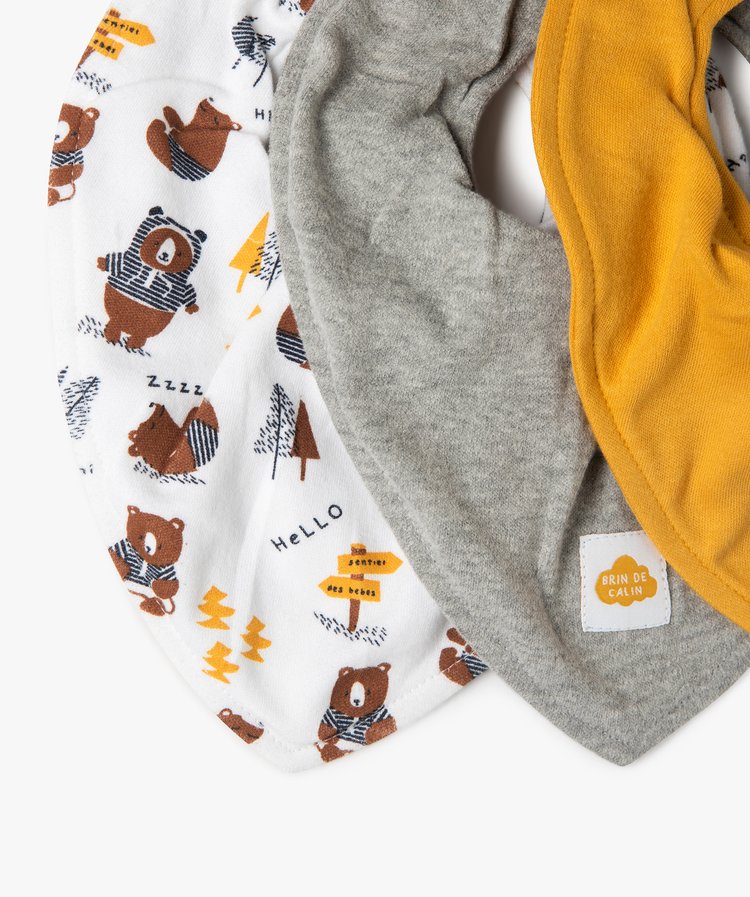 Lot de 3 bavoirs bandana , blanc ,gris et jaune