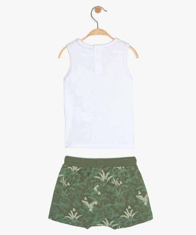 Ensemble 2 pièces débardeur et short blanc et vert kaki