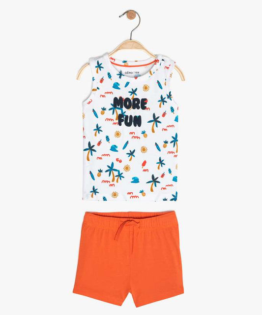 Ensemble 2 pièces débardeur et short blanc et orange