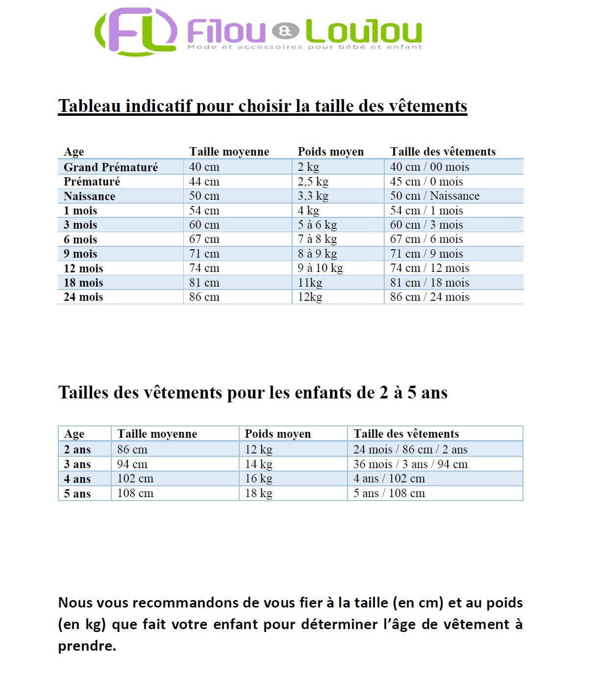Guide de tailles