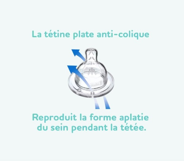 Lot de 2 tétines plates Sensation+ anti-coliques débit 5 (débit spécial) 18mois et+ DODIE