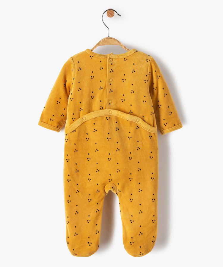 Grenouillère jaune en velours avec motif lion