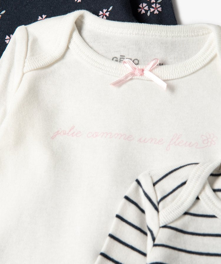 Lot de 3 bodys ML, noir,blanc et rose