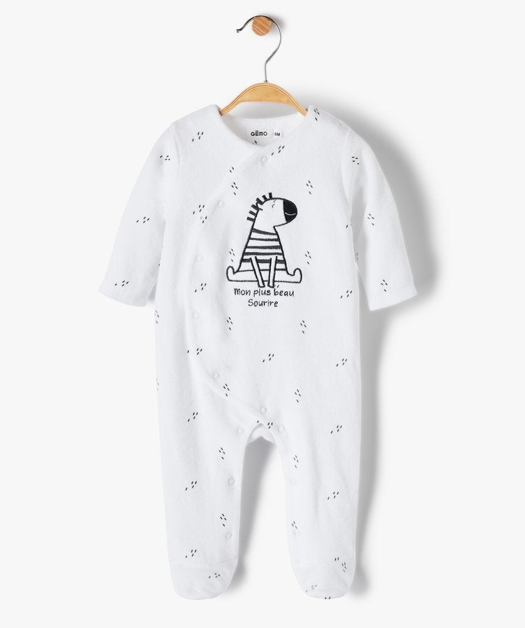 Grenouillère blanc en velours à motifs animal