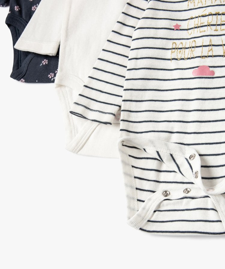 Lot de 3 bodys ML, noir,blanc et rose