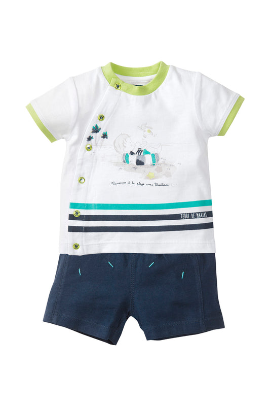 Ensemble T-shirt et short - Blanc /bleu marine