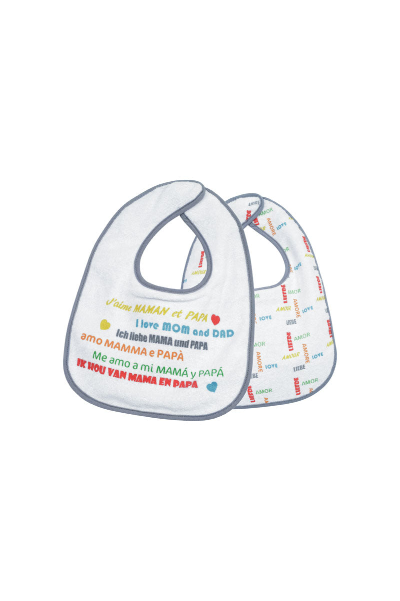 Lot de 2 bavoirs J'aime Maman et Papa De 4 à 24 mois - 22 x 30 cm