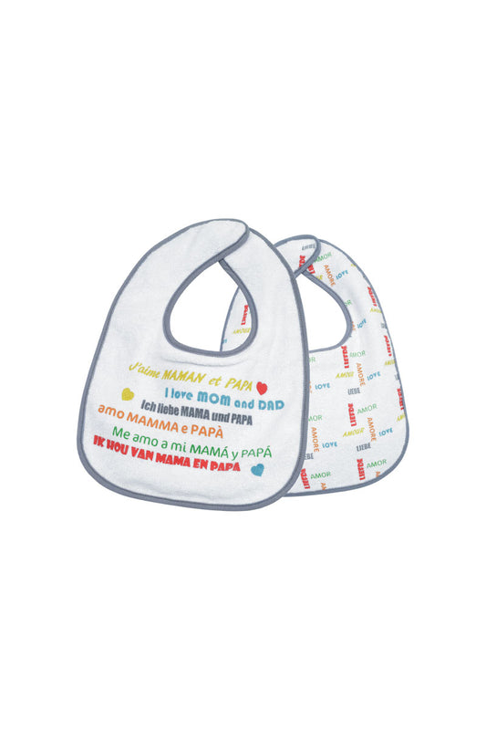 Lot de 2 bavoirs J'aime Maman et Papa De 4 à 24 mois - 22 x 30 cm