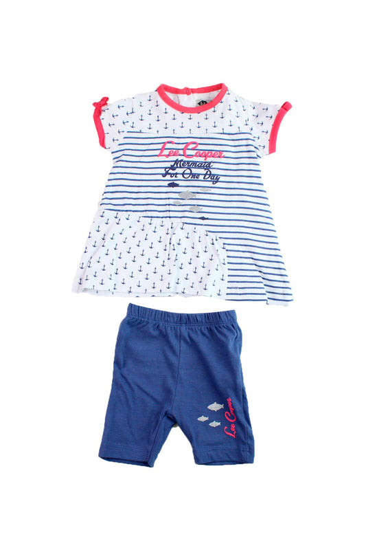 Ensemble Robe et legging Bleu marine et rose
