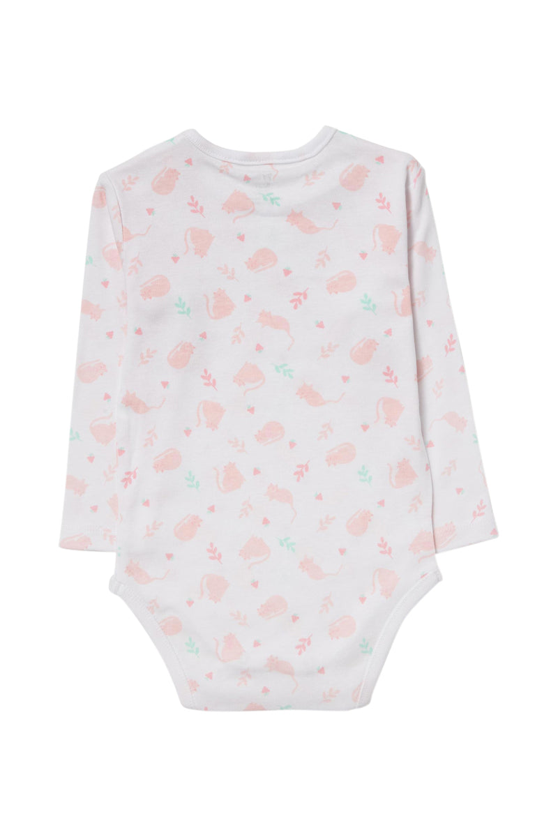 Ensemble 3 pièces Blanc, saumon et rose : 2 Bodys ML et 1 pantalon à pieds