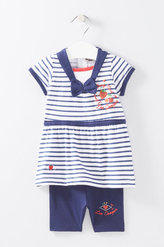 Ensemble Robe et leggings Bleu marine et blanc