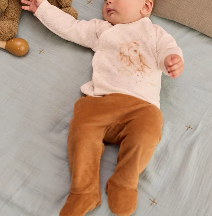 Pyjama 2 pièces: T-shirt écru et pantalon a pied marron