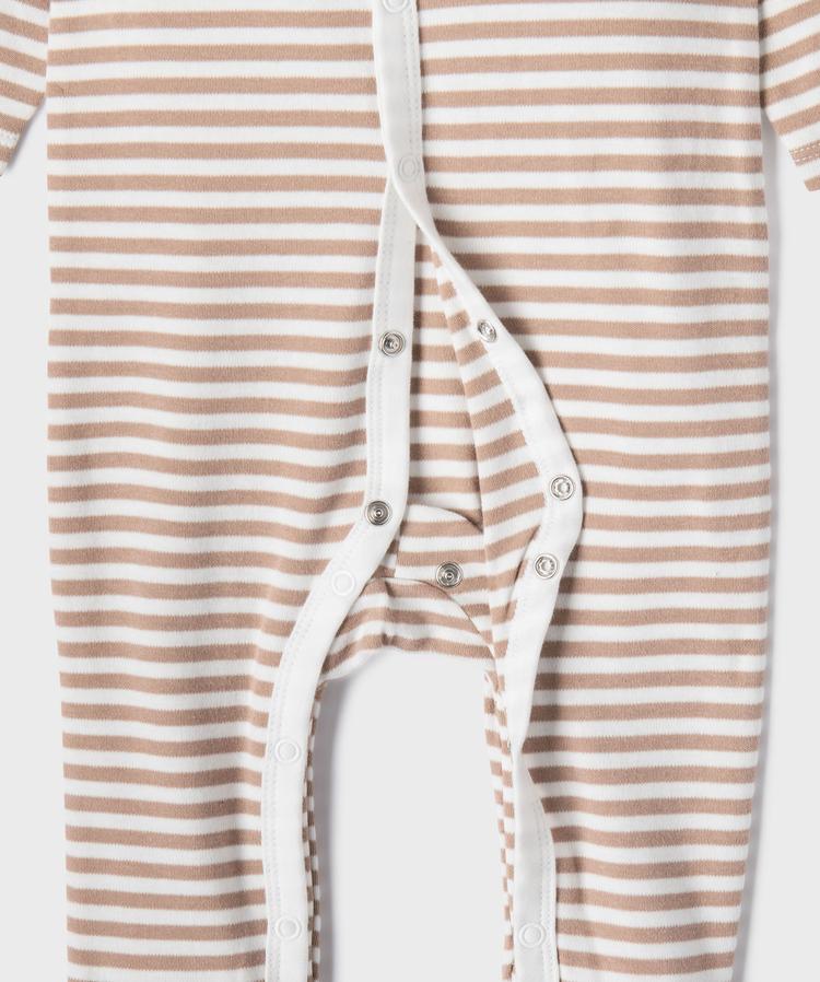 kit naissance blanc et marron de 7pièces : bonnet,grenouillère,pantalon,brassière,body,bavoir et sac