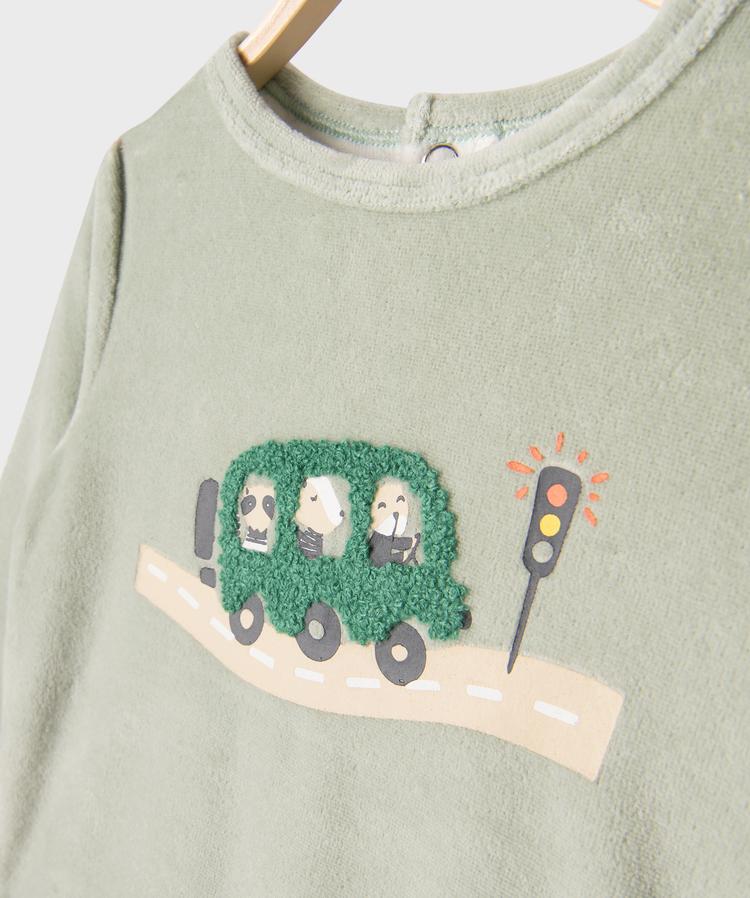pyjama blanc et vert 2en1 en velours à motifs voitures