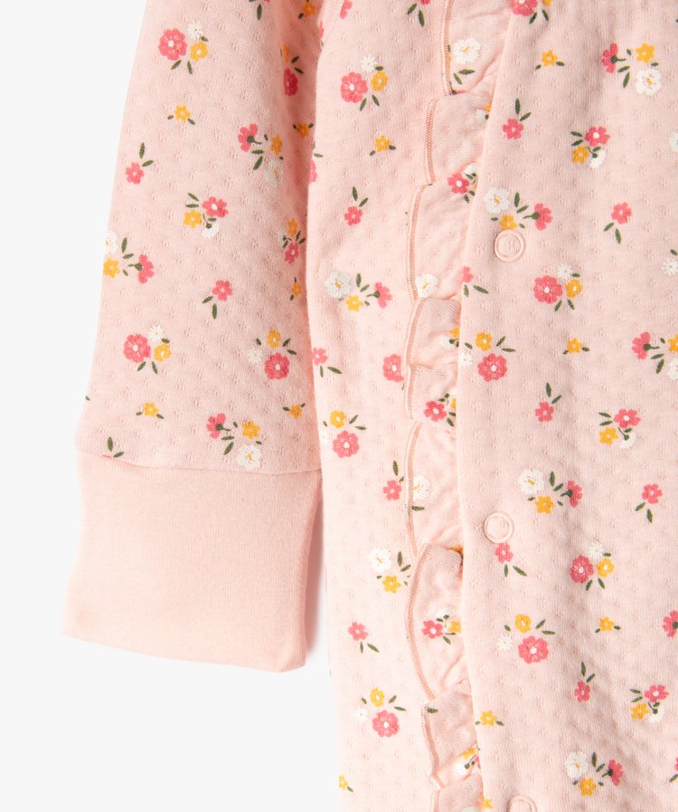 Kit naissance 3 pièces:grenouillère (moufles intégrées,body ML et bonnet rose et blanc