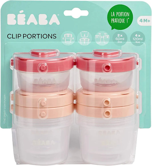 Lot de 6 pots de conservation clip,(2×60ml et 4×120ml)1er âge.BÉABA